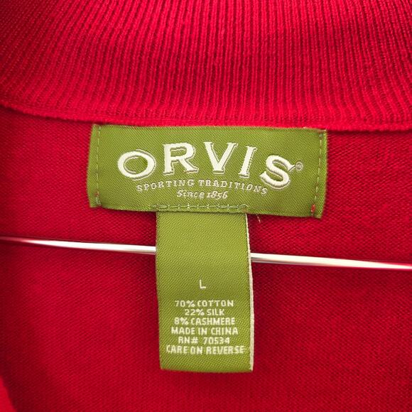 Orvis Quarter Zip Sweater Red Mens Size L Cotton Silk Cashmere Blend Pullover - Picture 10 of 11